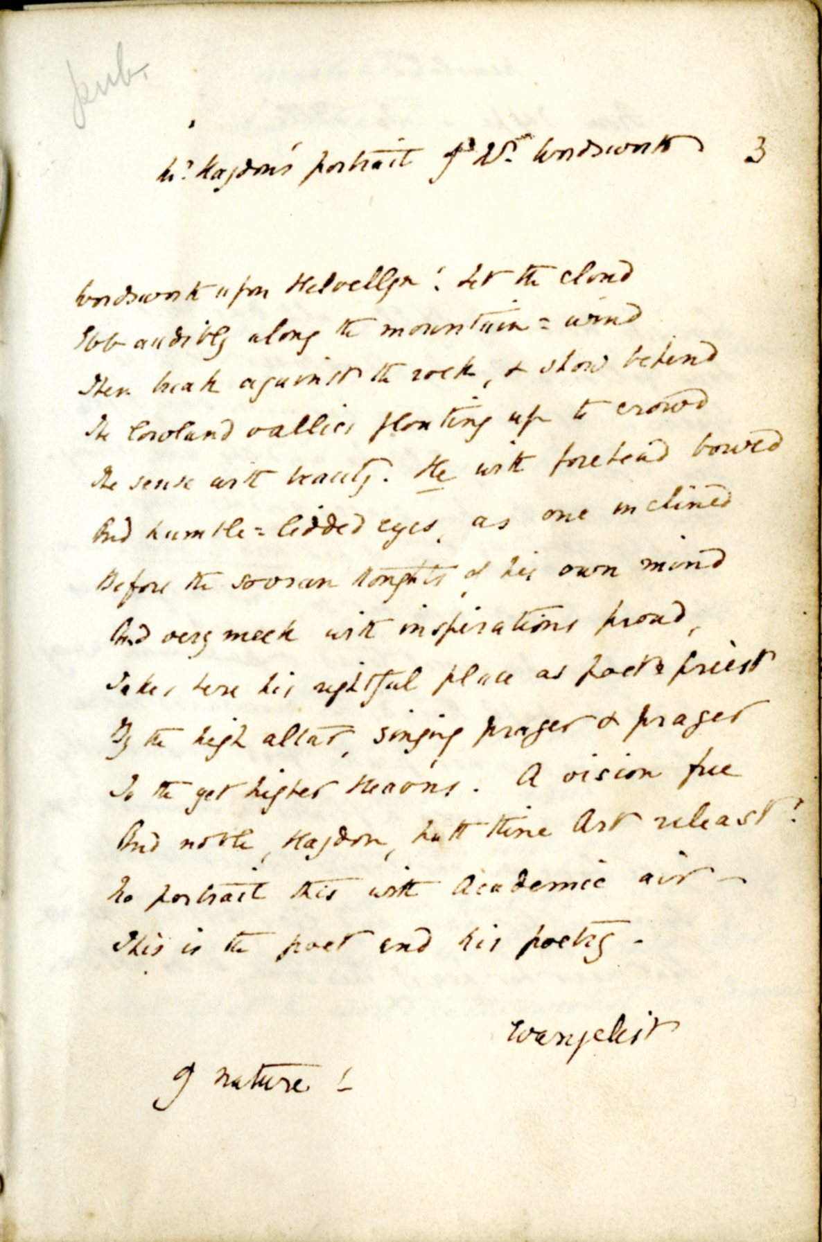 EBB manuscript-On a Portrait of Wordsworth, by R.B. Haydon