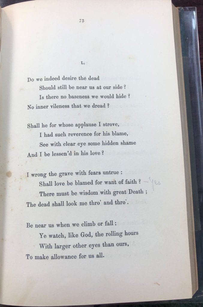 Image of poem L with "yes" written in pencil in the margin next to line 10. 