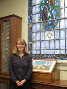 Dr. Fabienne Moine in the Belew Scholars Room of the Armstrong Browning Library