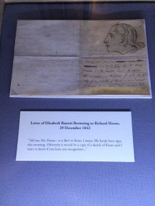 Letter from Elizabeth Barrett Browning to Richard Horne on display at the Keats-Shelley House
