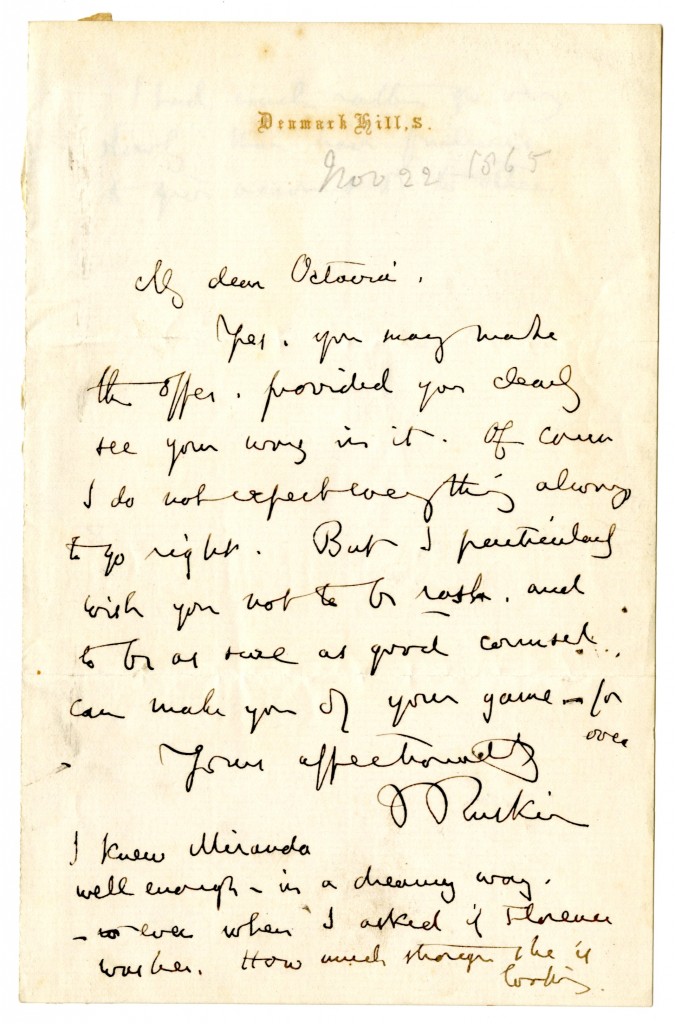 John Ruskin to Octavia Hill. 4 Oxtover 1888