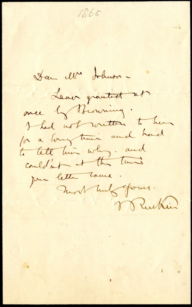 John Ruskin to Mrs. Johnson. [31 January 1865].