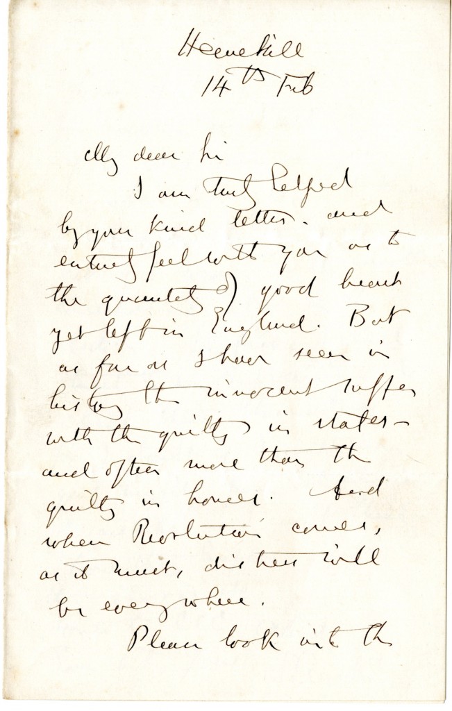 John Ruskin to John Pakenham Stilwell. 14 February [ny].