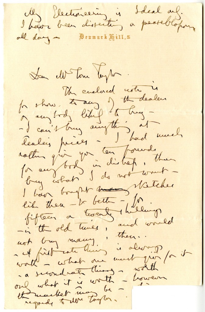 Letter from John Ruskin to Tom Taylor. [Undated].