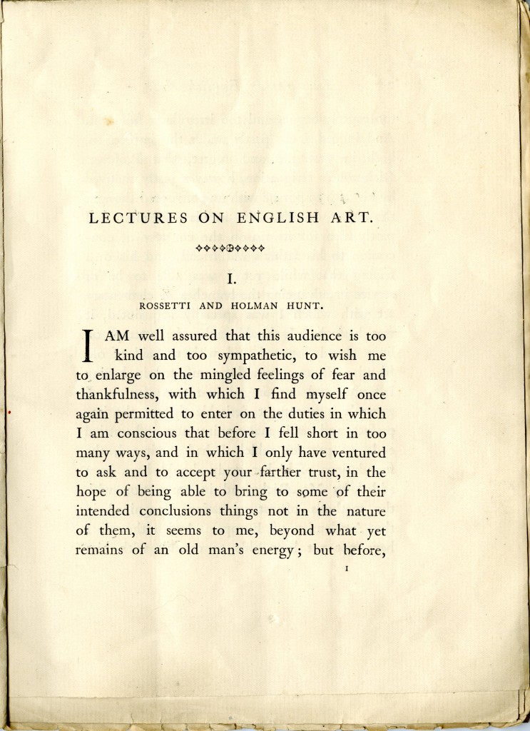 John Ruskin. Proof pages of Lectures on Art.