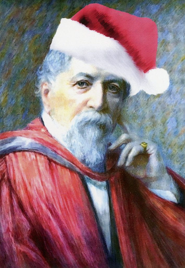 Robert Browning in a santa hat.