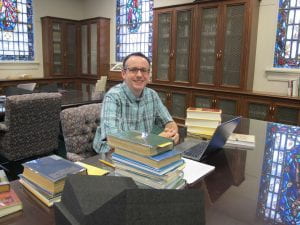 Professor Kevin A. Morrison in the Belew Scholars' Room at the Armstrong Browning Library