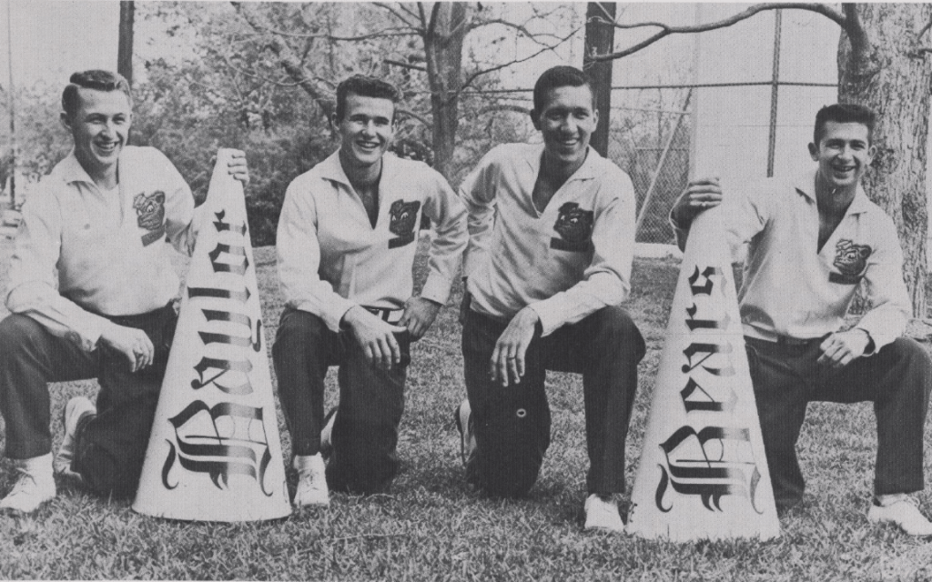 Nutt (second from right) with fellow Yell Leaders, from the 1957 "Round Up"