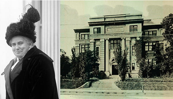Anna Howard Shaw in 1914 and the Carroll Library where she spoke in 1919