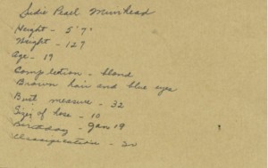 Information Card for Sudie Pearl Murihead. Courtesy of The Texas Collection, Baylor University.