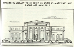Revealing the proposed Browning Library to the alumni who helped fund it in an issue of Baylor Line.  Courtesy of The Texas Collection, Baylor University. (Click image to enlarge)