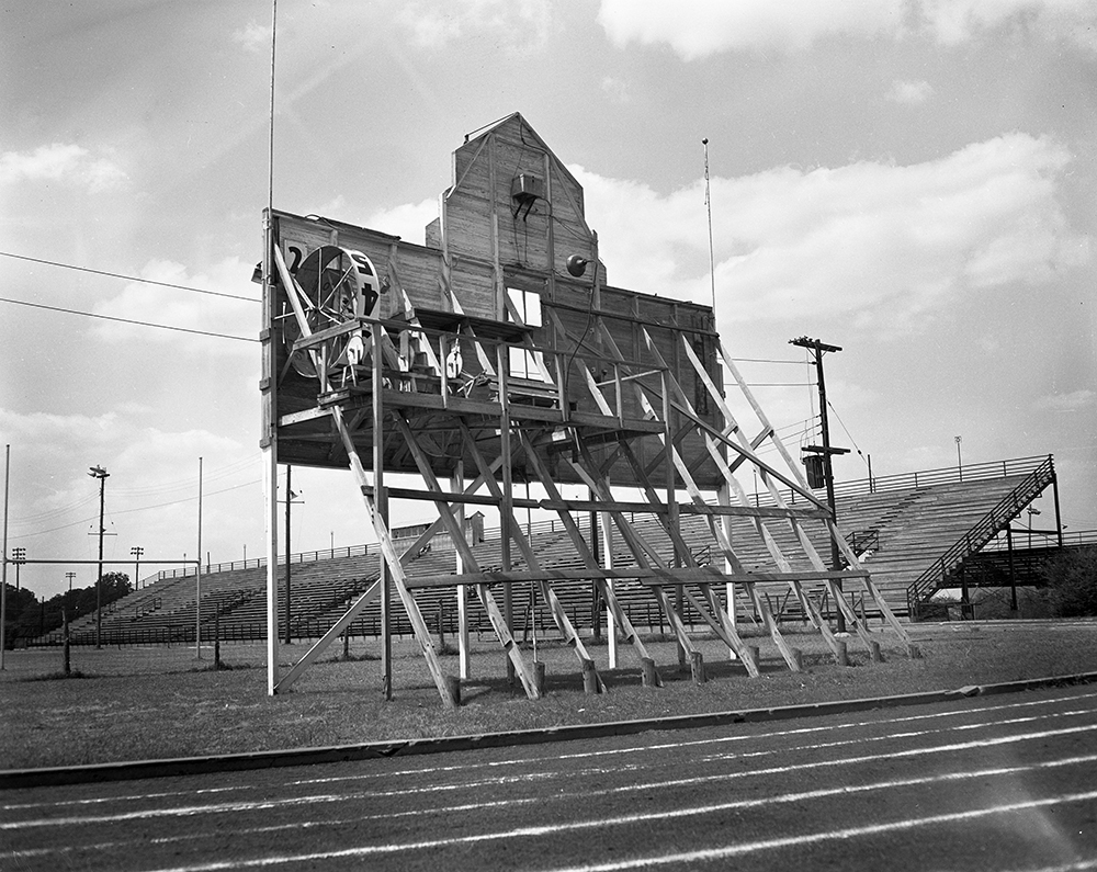 Municipal Stadium Scoreboard, Waco, Texas, 1949, Baylor University, Courtesy of The Texas Collection