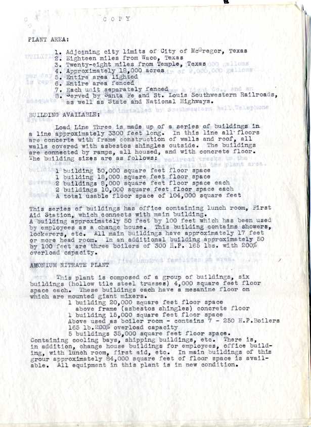 A page from a document describing the Bluebonnet Ordnance facility's attractive qualities.