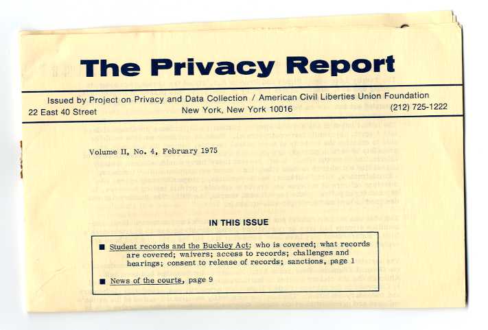 A copy of the American Civil Liberties Union's monthly Privacy Report included with Poage's response to Principal Bullock.