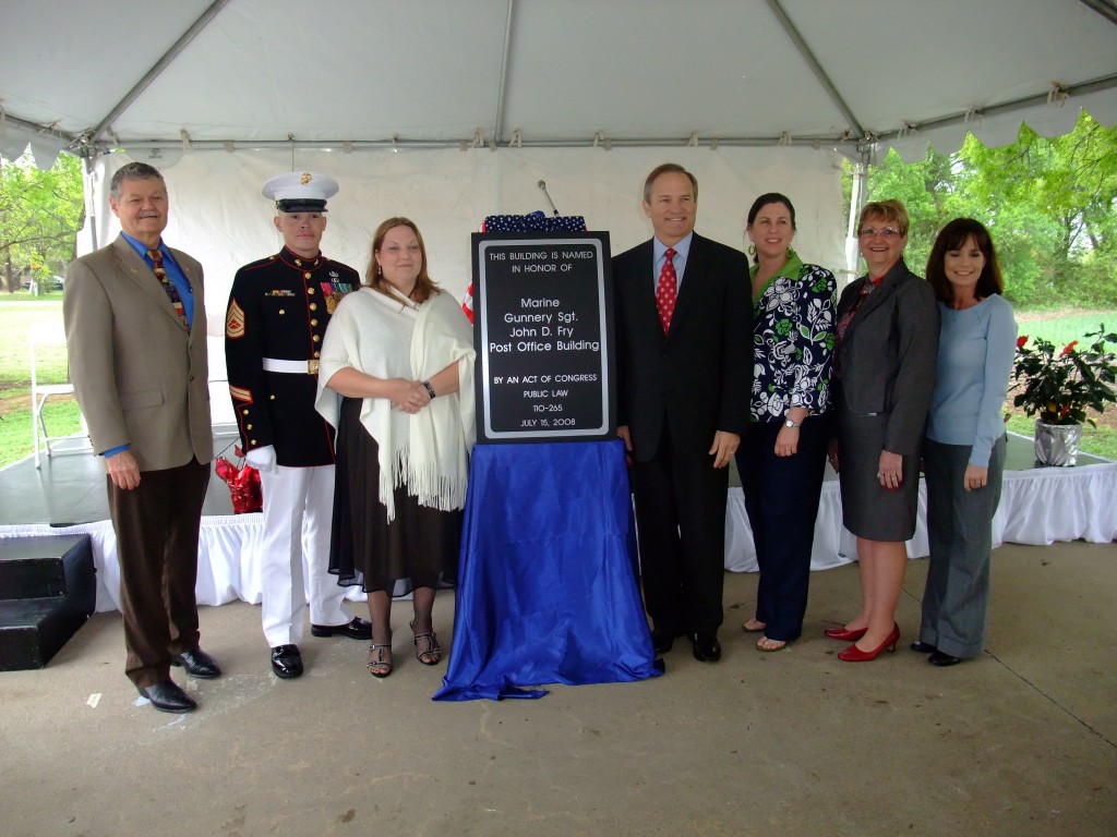 Congressman Chet Edwards and the dedication of the Lorena, TX Post Office in Sgt. John D. Fry's honor.