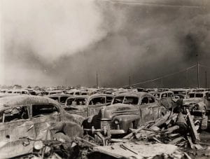Photo of automobiles burned by the explosion.