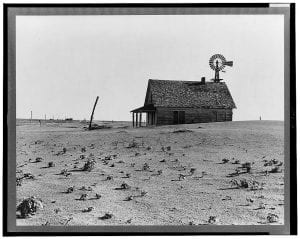 Photo of farmland devastated by the Dust Bowl.