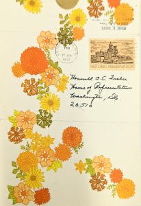 A constituent letter with flowery patterns on envelope