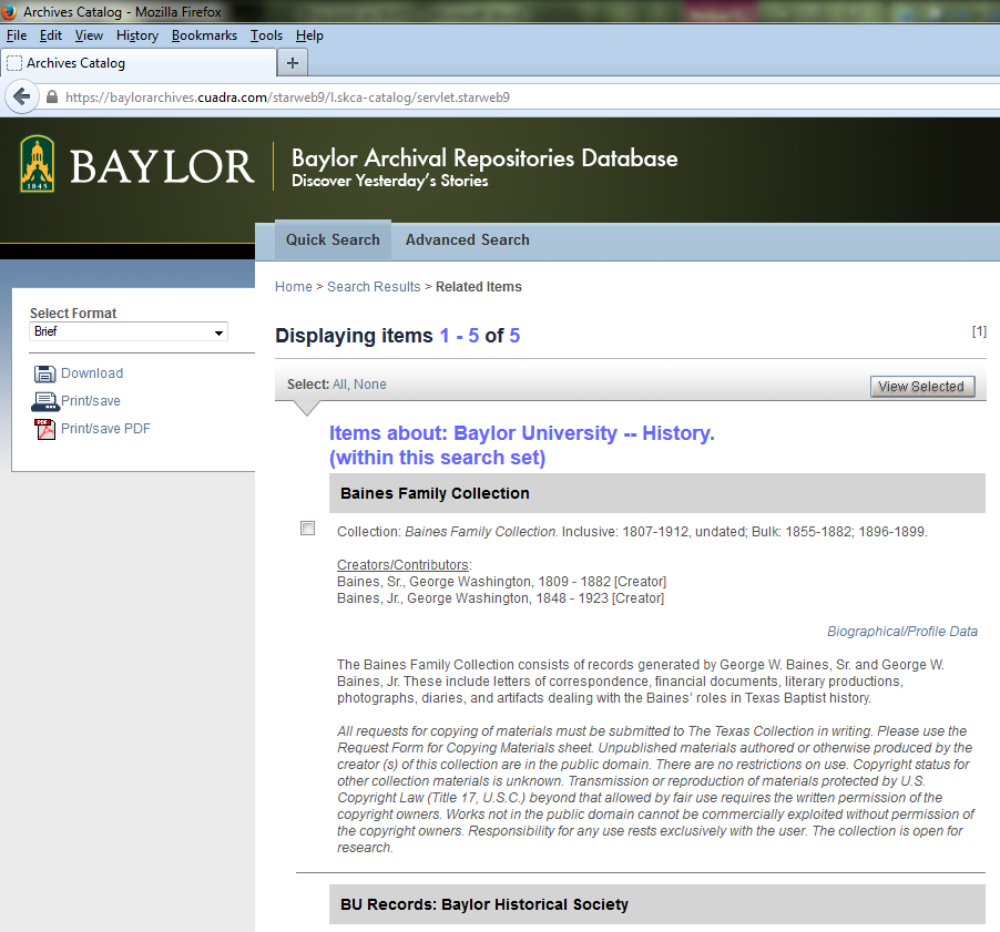 BARD screenshot--Baylor at Independence-Presidents-Preview view